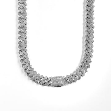 Cadena Cuban Prong Silver Ice 20mm