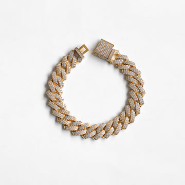 Brazalete Acero Prong Miami 12mm Gold 18k