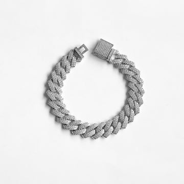 Brazalete Acero Prong Miami 12mm Silver 18k