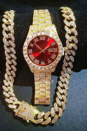 Set Cadena y Reloj Miami Gold 18k
