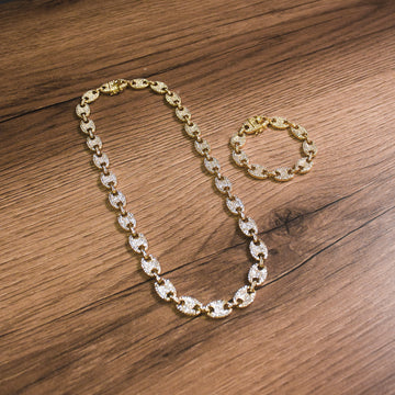 Set Cadena y Brazalete Cuban Bronce Gocci Gold 18k