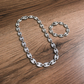 Set Cadena y Brazalete Cuban Bronce Gocci Silver 18k