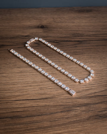 Set Cadena y Brazalete Cuban Tennis Gold Rose 18k