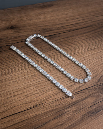 Set Cadena y Brazalete Cuban Tennis Silver 18k