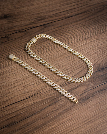 Set Cuban Prong Acero Gold 18k