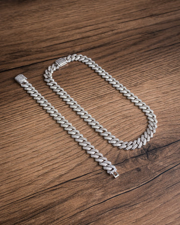 Set Cuban Prong Acero Silver 18k