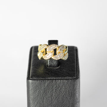 Anillo Cuban Plata 925 Iced Gold 18k