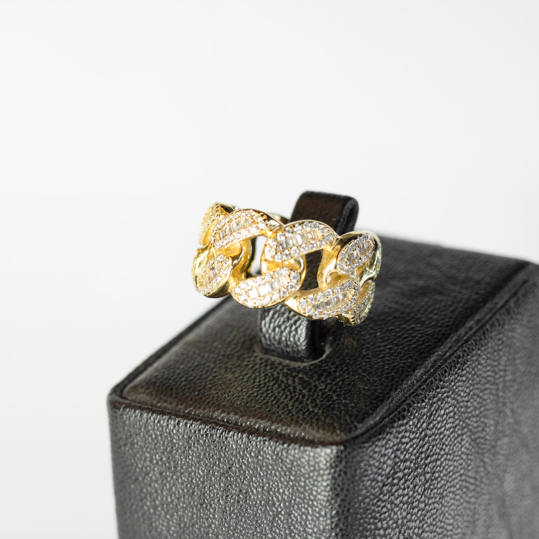 Anillo Cuban Plata 925 Iced Gold 18k
