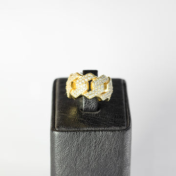 Anillo Cuban Prong Plata 925 Iced Gold 18k