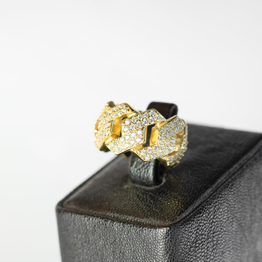 Anillo Cuban Prong Plata 925 Iced Gold 18k