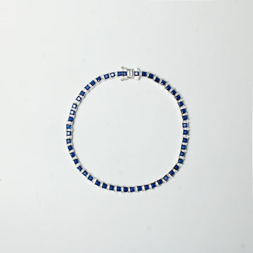 Brazalete Tennis Blue Cuadrados 3mm Plata 925