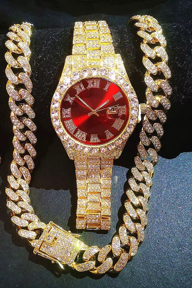 Set Cadena y Reloj Miami Gold 18k