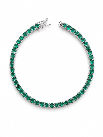 Brazalete Tennis Verde 4mm Plata 925