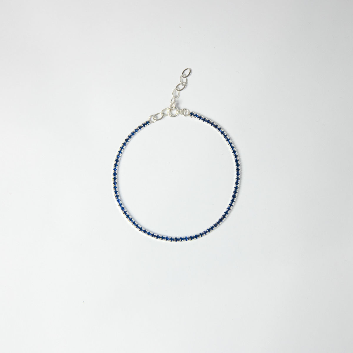 Brazalete Tennis Azul 2mm Plata 925