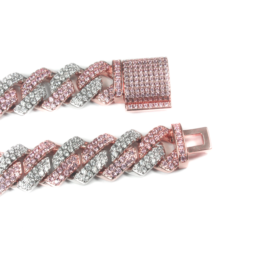 Cadena Cuban Prong Doble Color 18k
