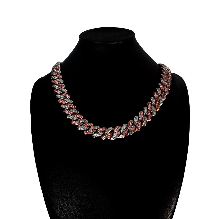 Cadena Cuban Prong Doble Color 18k