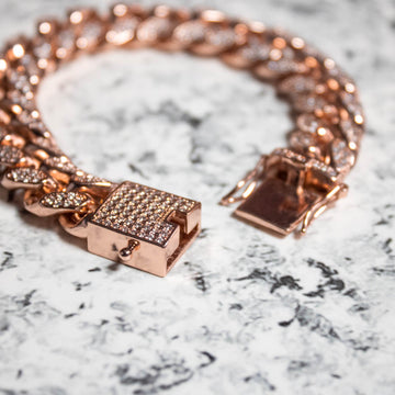 Brazalete Acero Cuban Gold Rose Ice 18k - 15mm