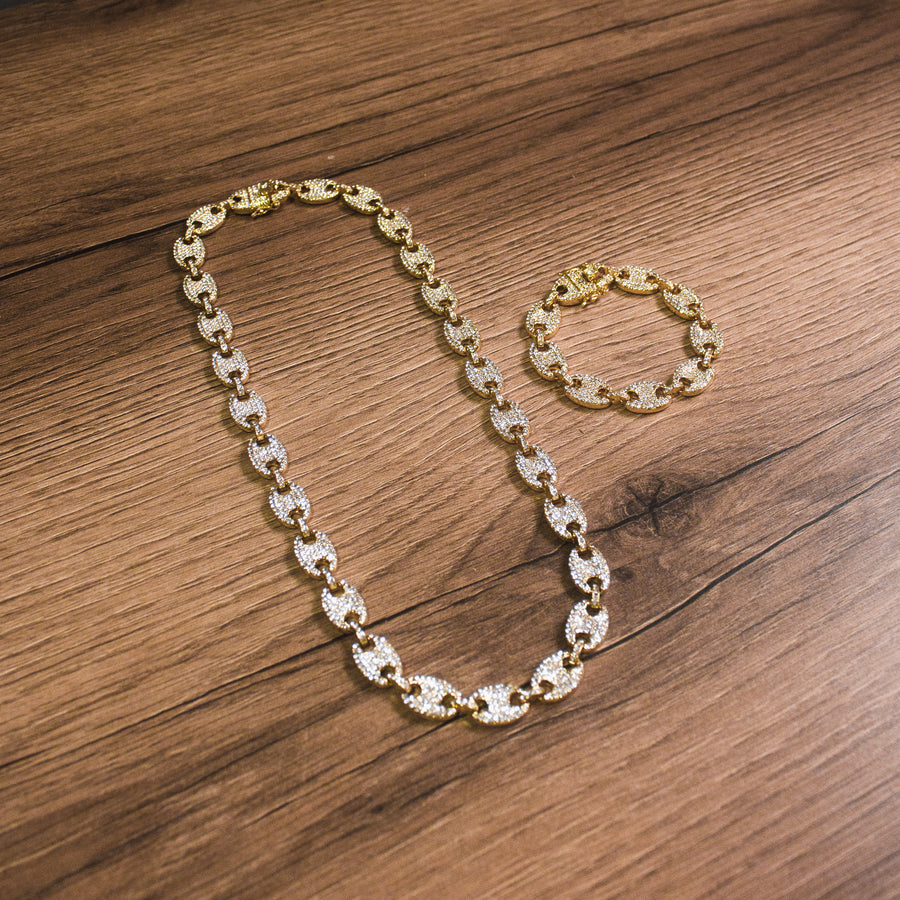 Set Cadena y Brazalete Cuban Bronce Gocci Gold 18k