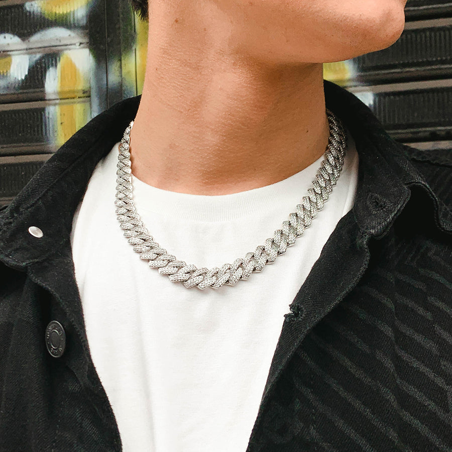 Cuban Prong Miami Silver Ice 12mm