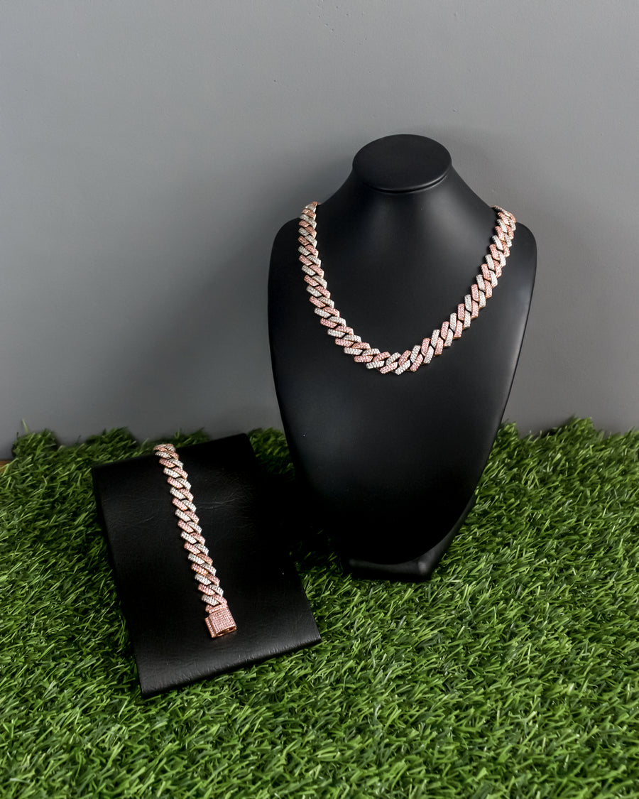 Set Cuban Prong Acero Doble Color 18k