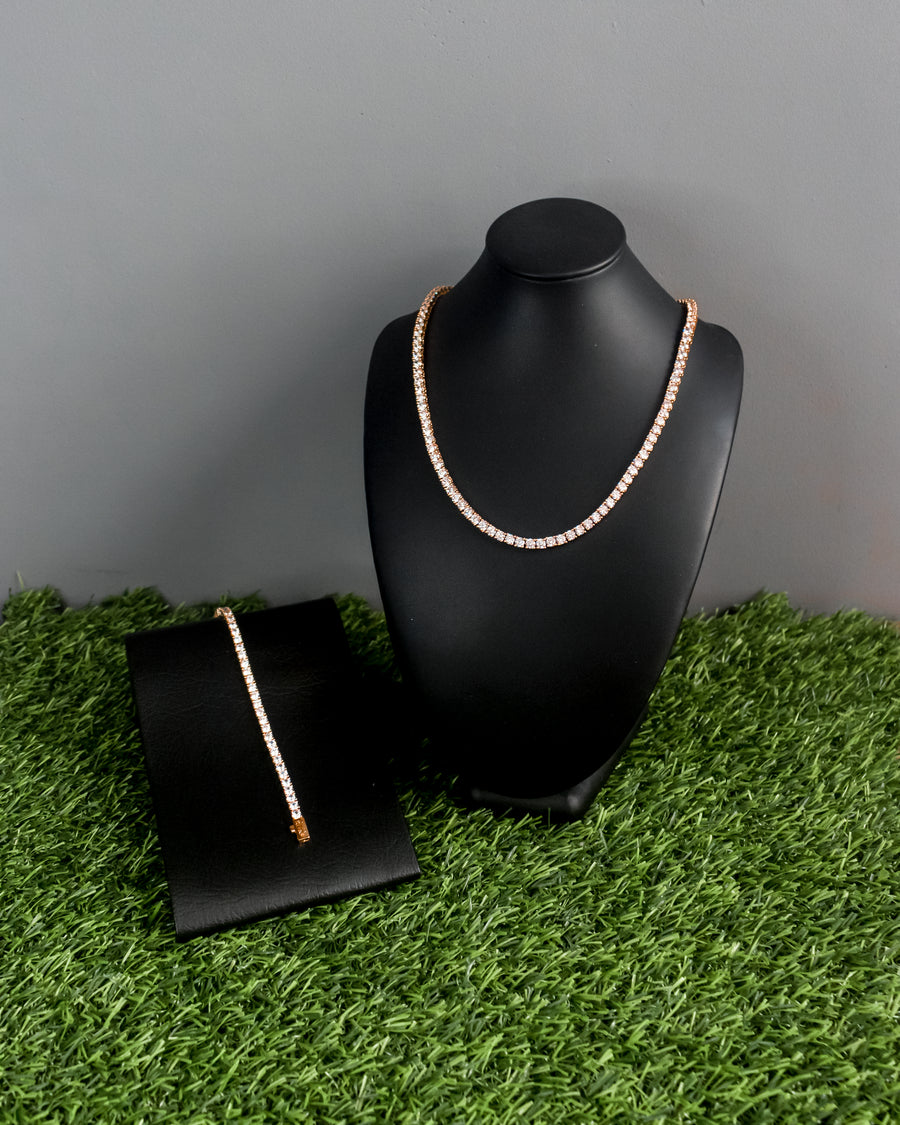 Cadena Tennis y Pulsera Tennis Gold Rose 18k