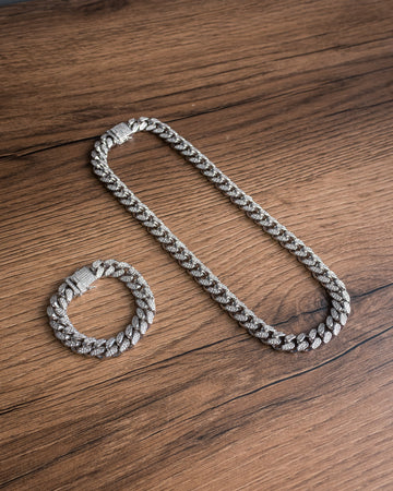 Set Cuban Link Ice Silver Iced 15mm