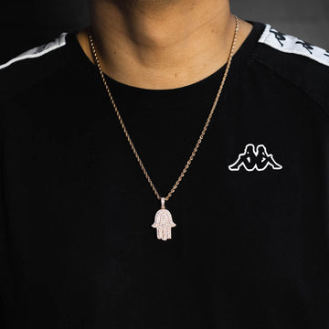 Cadena Mano De Fatima Gold Rose Ice 18k